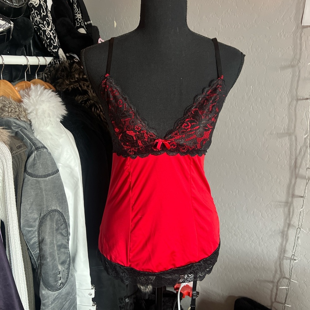 black and red cami corset top